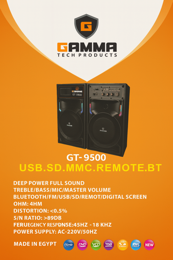 GAMMA GT-9500 High-Power Bluetooth Sound System with USB, SD, FM, Remote & LED Display - Image 3