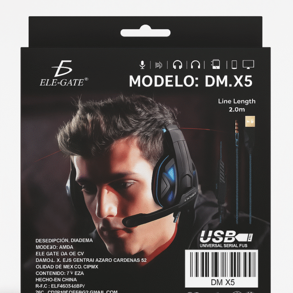 ELE-GATE DM.X5 RGB Gaming Headset – 50mm Drivers, USB & 3.5mm, Noise-Cancelling Mic - Image 4