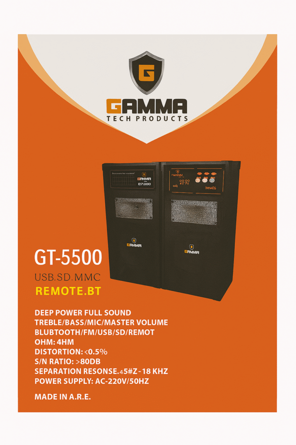 Gamma GT-5500 High-Power Multimedia Speaker System with Bluetooth, USB, SD, and Remote Control - Image 3