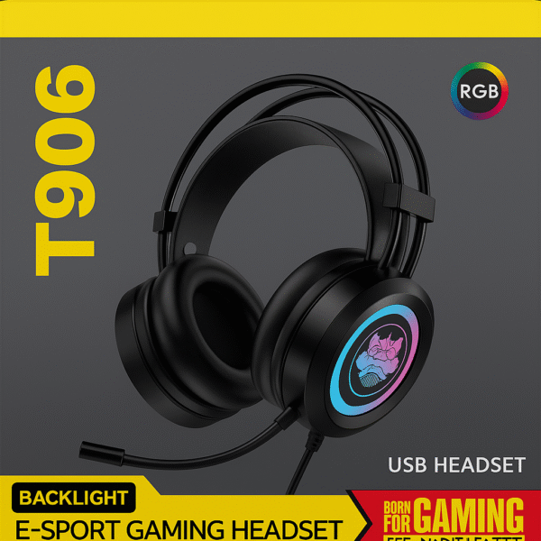T906 E-Sport USB Gaming Headset with 40mm Driver & Noise-Canceling Microphone - Image 3