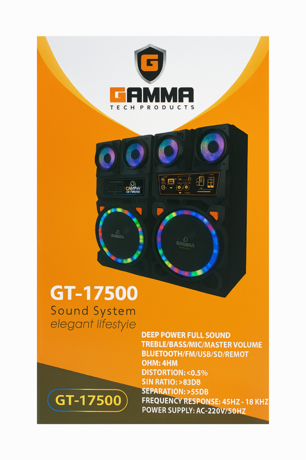 Gamma GT-17500 Powerful Multimedia Sound System with Bluetooth, USB, SD, and LED Lights – Deep Bass Speakers Made in Egypt - Image 3