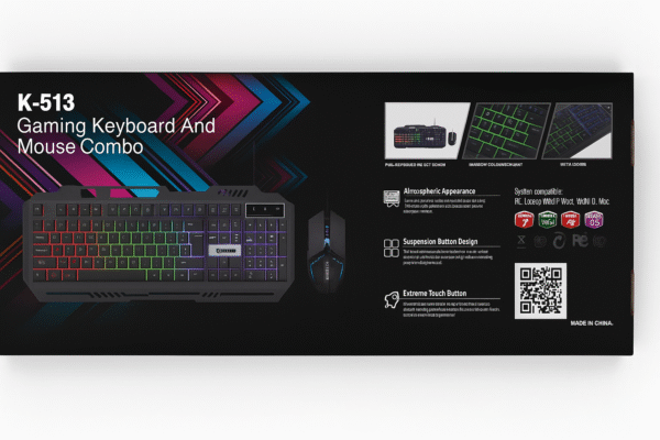 Gamma K-513 RGB Gaming Keyboard and Mouse Combo – USB Wired, Rainbow Backlit, Metal Panel, Arabic-English Layout, PC & Laptop Compatible - Image 2