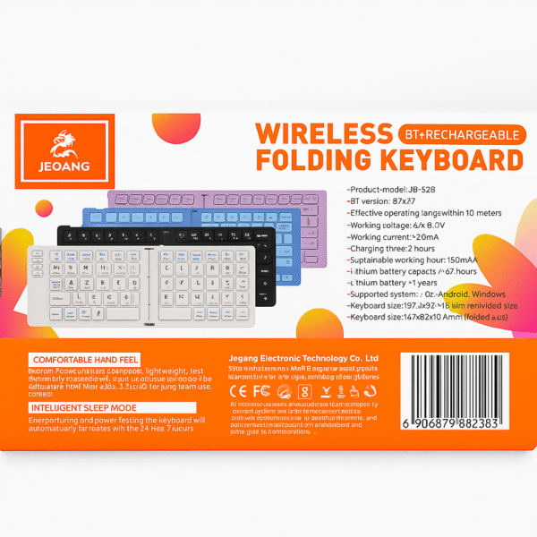 Jeqang JB-828 Wireless Folding Bluetooth Rechargeable Keyboard for iOS, Android & Windows - Image 4