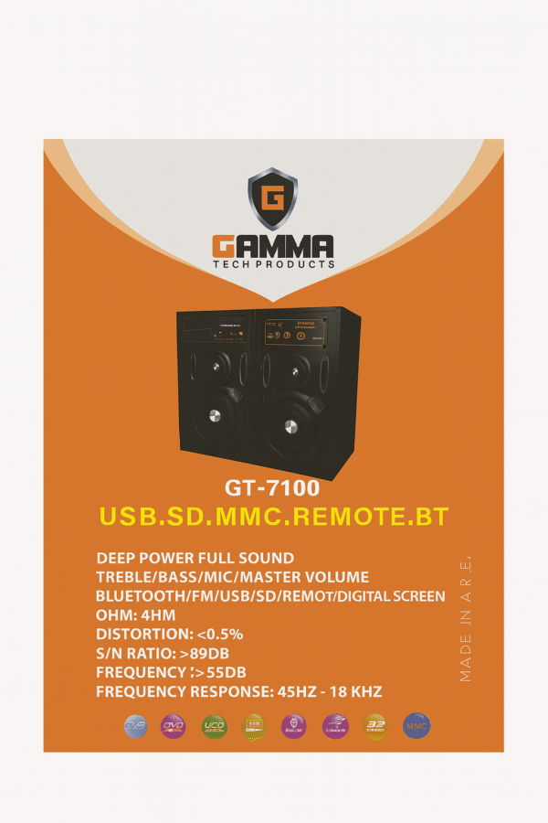 Gamma GT-7100 Bluetooth Multimedia Speaker System with USB, SD, Remote & Digital Screen - Image 3