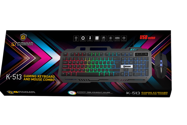 Gamma K-513 RGB Gaming Keyboard and Mouse Combo – USB Wired, Rainbow Backlit, Metal Panel, Arabic-English Layout, PC & Laptop Compatible - Image 3