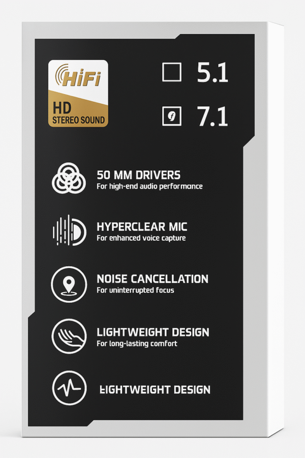 FV-M18 HiFi 7.1 Surround Sound Gaming Headset with 50mm Drivers and HyperClear Mic – Lightweight Noise-Canceling Headphones for PC/Console - Image 4