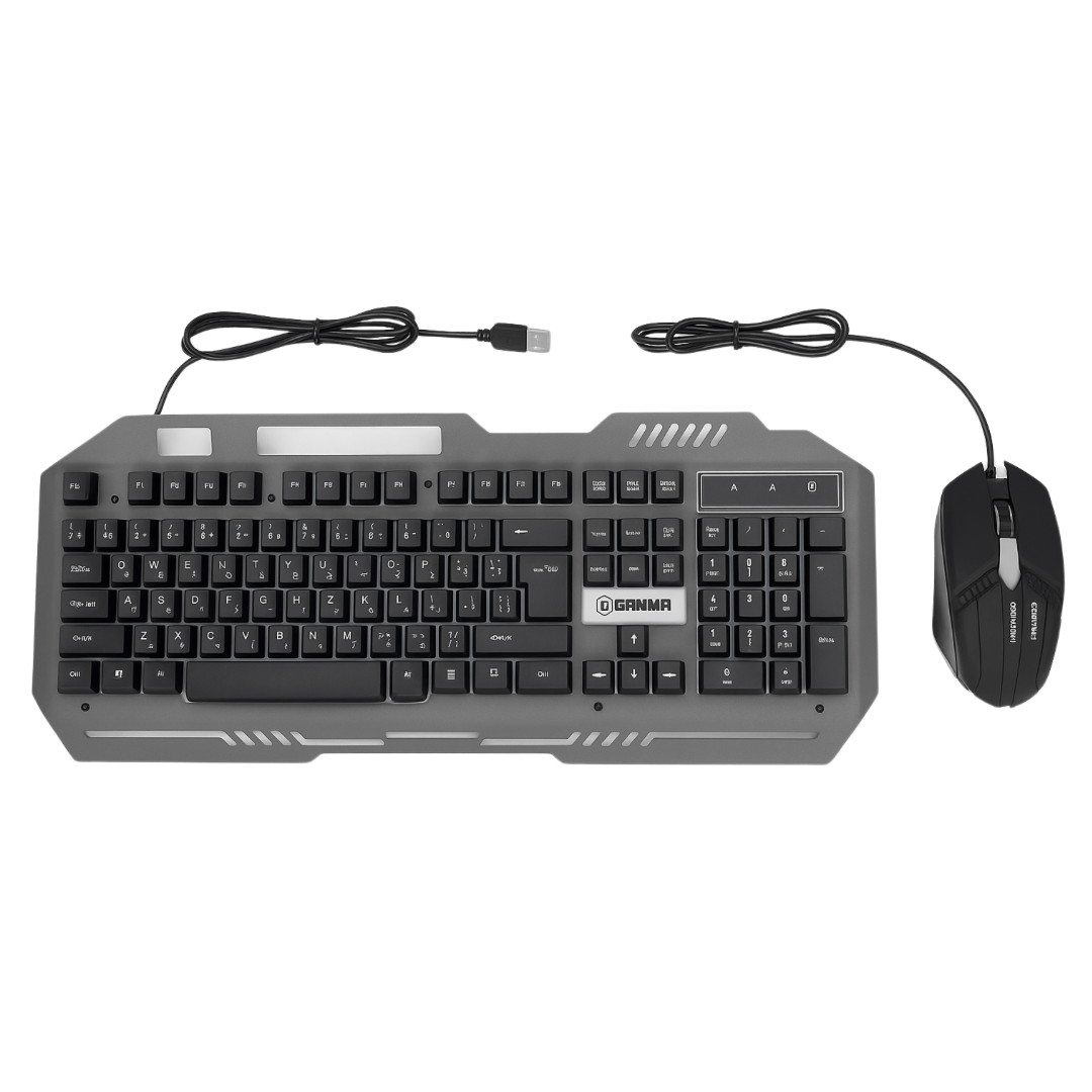 Gamma K-513 RGB Gaming Keyboard and Mouse Combo – USB Wired, Rainbow Backlit, Metal Panel, Arabic-English Layout, PC & Laptop Compatible