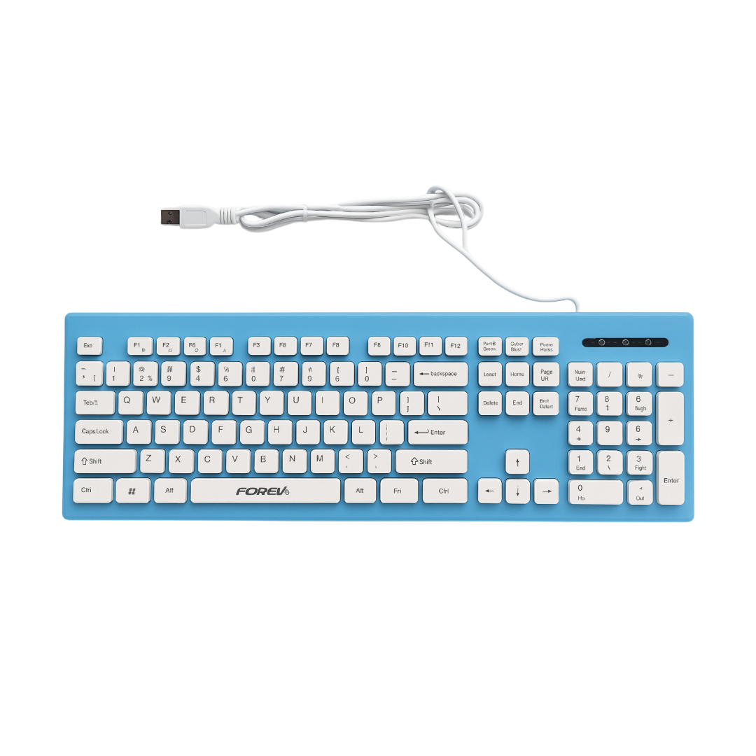 FOREV FV-MK3 Ultra Slim Waterproof Wired Keyboard – Chocolate Keycaps, Spill Resistant, USB Interface, Multiple Color Options