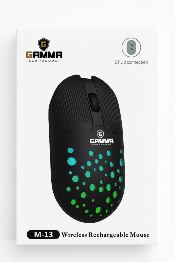 Gamma M-13 Wireless Rechargeable Mouse – Dual Mode (BT + 2.4G) | Silent Click, RGB, Ergonomic Design