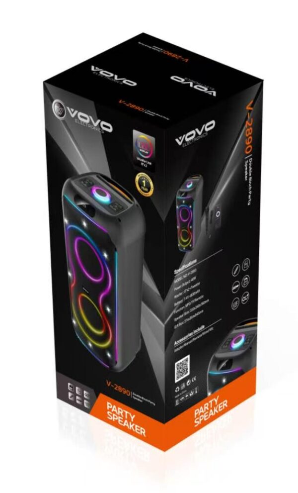 V-2890 Dual 8-Inch Bluetooth Party Speaker with LED Lights - Image 2