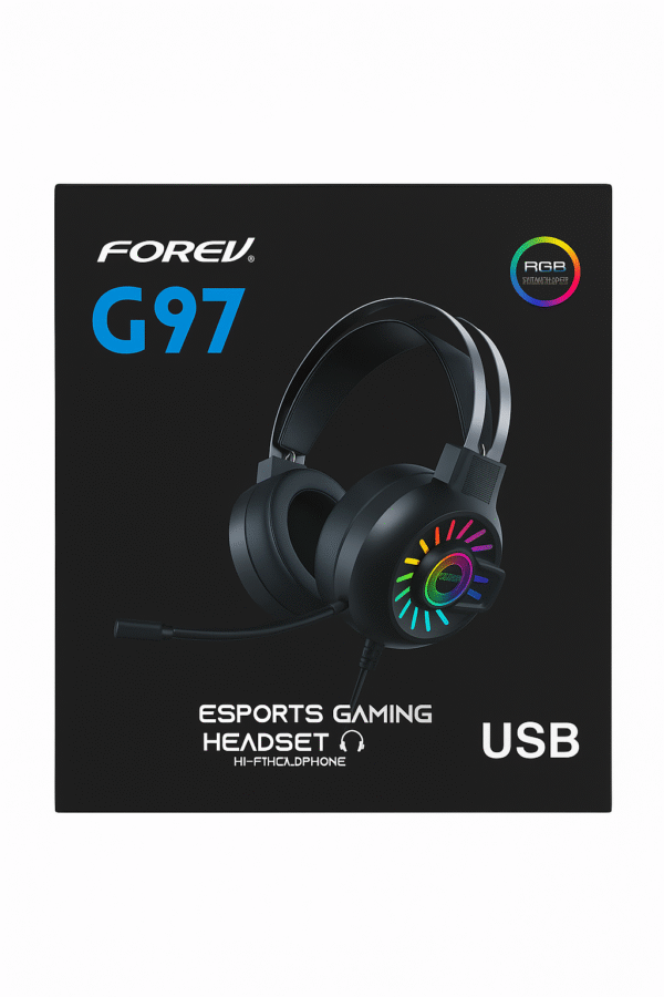 FOREV G97 RGB Esports Gaming Headset with USB & Noise Cancelling Mic – Surround Sound, Adjustable Fit - Image 4