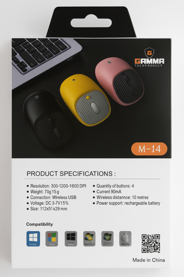 GAMMA M-14 Rechargeable 2.4GHz Wireless Mouse – DPI 800/1200/1600, Ergonomic, USB Nano Receiver - Image 3