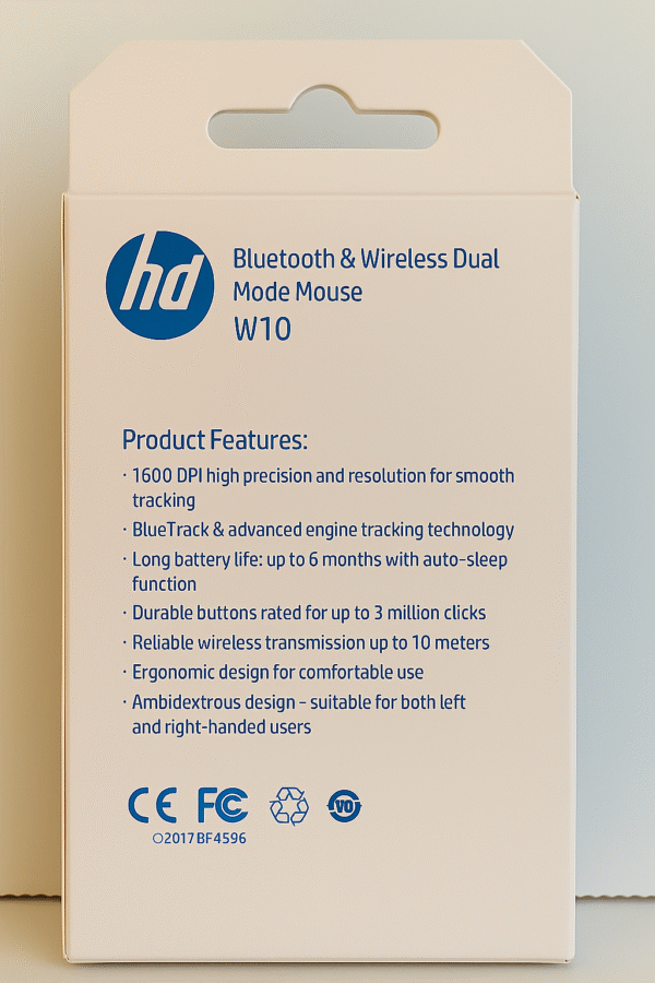 HD W10 Bluetooth & Wireless Rechargeable Mouse – 2.4GHz Dual Mode with 4 Buttons & RGB Lighting - Image 4