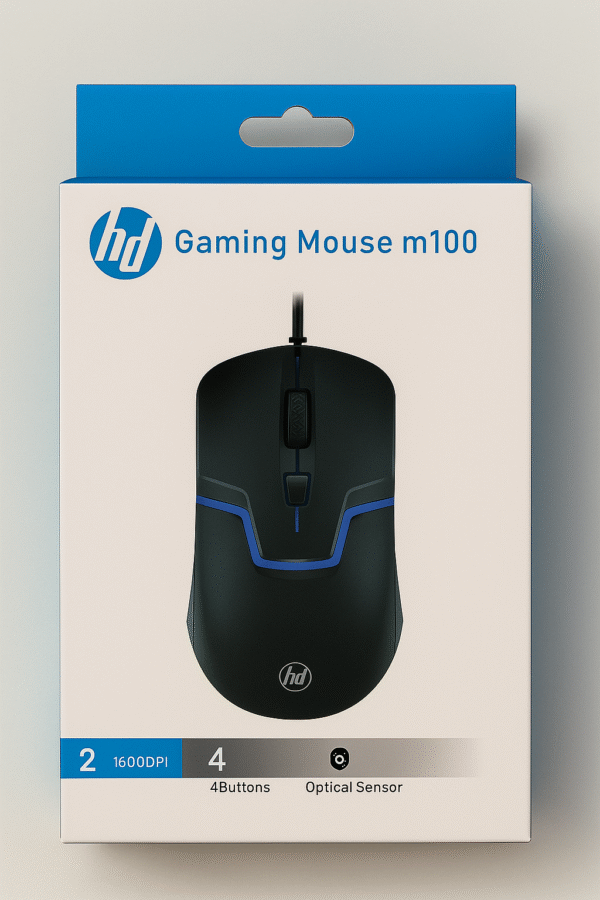 HD M100 Wired Gaming Mouse – 1600 DPI, 4 Buttons, RGB Lighting, Optical Sensor, USB - Image 2