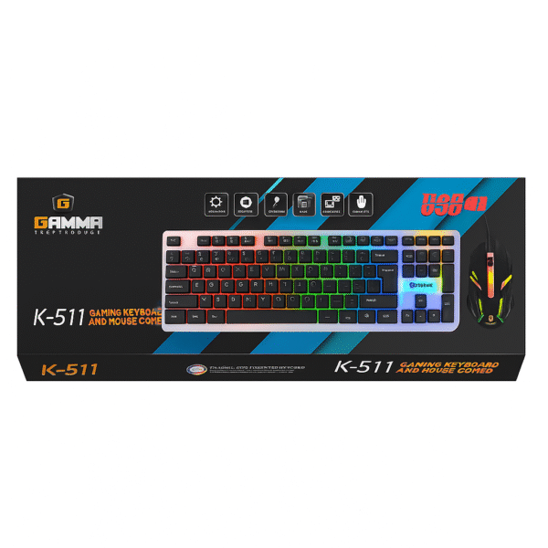 K-511 Gamma RGB Gaming Keyboard and Mouse Combo – USB Wired Backlit Set - Image 2