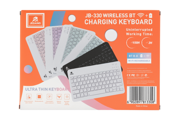 Jeqang JB-330 Wireless Bluetooth 5.0 Rechargeable Keyboard – Ultra Thin, Multi-Color, 150-Hour Battery Life, USB Charging - Image 2