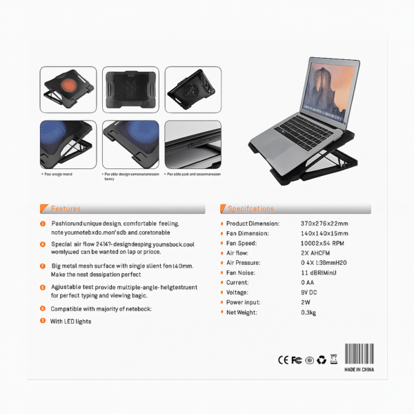GT-89 Heavy Duty Laptop Cooler with Dual LED Fans – Fits up to 17” Laptops - Image 3