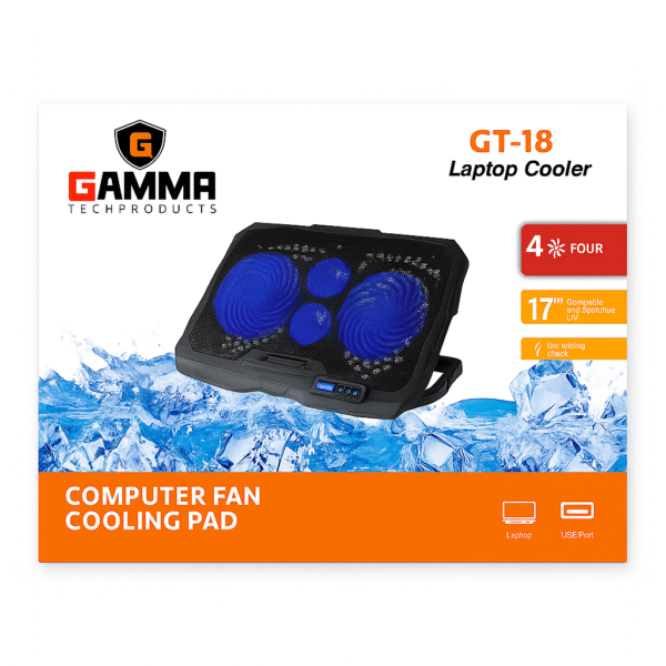 Gamma GT-18 High-Performance 4-Fan LED Laptop Cooling Pad for 17-Inch Laptops - Image 2