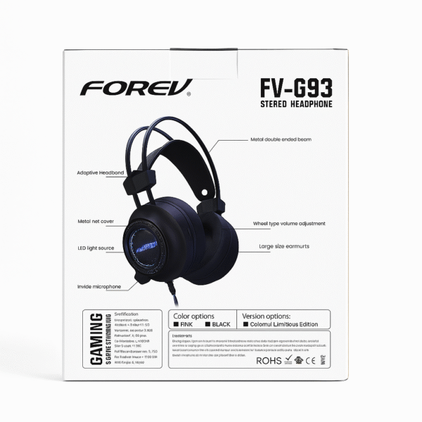 FOREV FV-G93 Stereo Gaming Headset with 50mm Drivers & LED Light for PC/Mac - Image 5