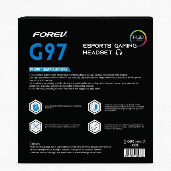 FOREV G97 RGB Esports Gaming Headset with USB & Noise Cancelling Mic – Surround Sound, Adjustable Fit - Image 3