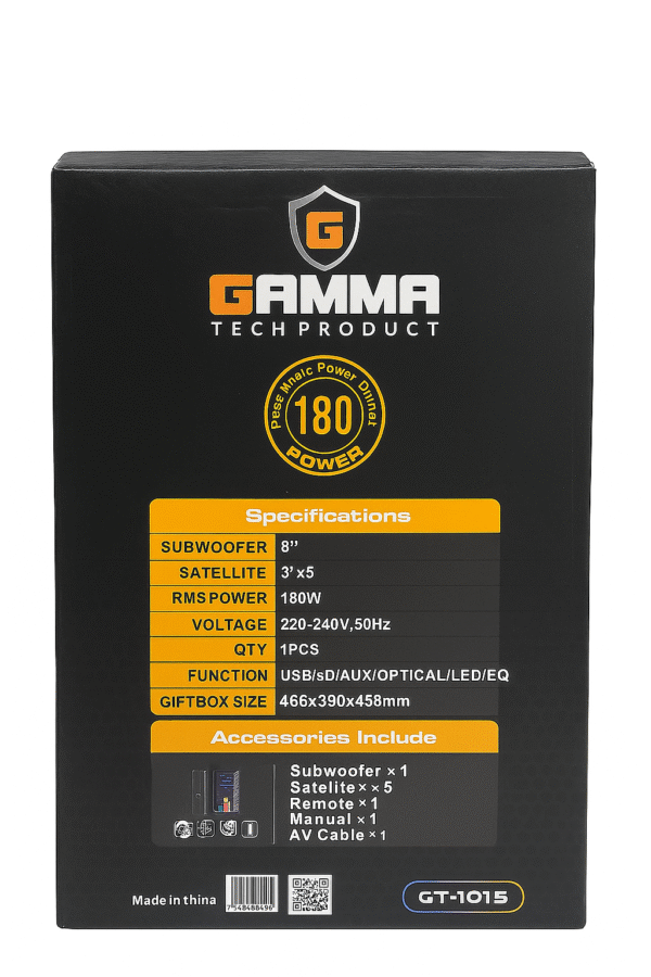 Gamma GT-1015 5.1 Channel Multimedia Speaker System with LED Display and Optical Input – 180W RMS Power - Image 3