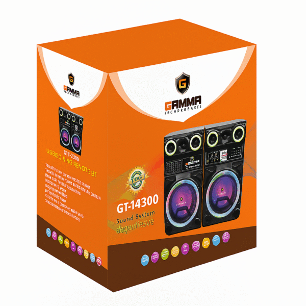 Gamma GT-14300 Sound System with Bluetooth, USB, SD, MMC, Remote Control, LED Light Speakers - Image 2